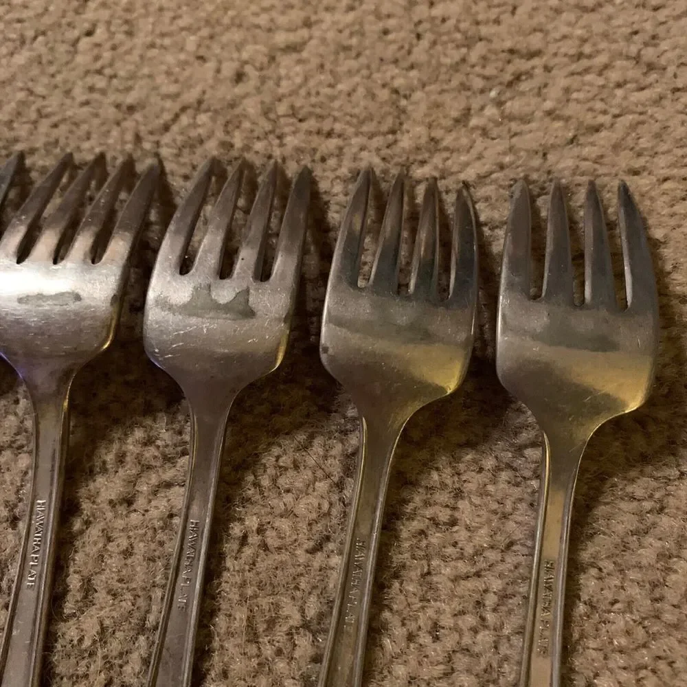 6 Wm. Rogers Memory Hiawatha Silverplate Flatware Salad Forks